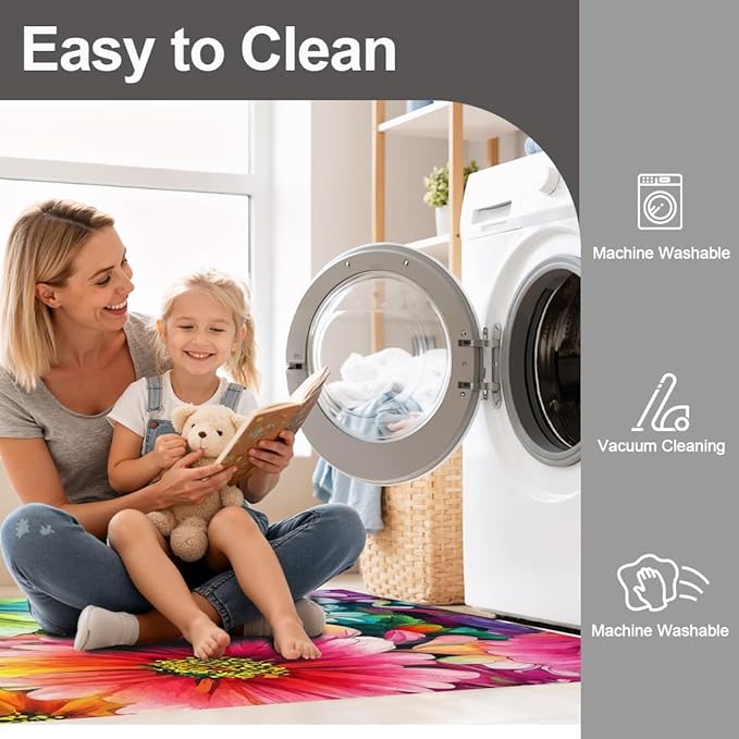 Floral Textured Modern Farmhouse Waterproof Outdoor Area Rug for Patio Deck Porch Balcony Ultra Navy Blue Green Garden Washable Outside Large Carpet Home Entrance Hallway Non Slip Mat 2x3