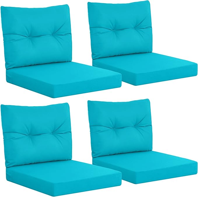 YEFU Outdoor Cushions for Patio Furniture: Waterproof Fade-Resistant Outdoor Chair Cushions Set of 4 - Deep Seat Patio Cushions Replacement with Ties for Chair Sofa Couch - 24 x 24 Inch(Blue)