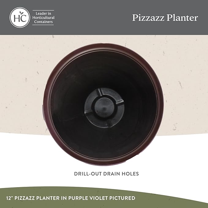 The HC Companies 12 Inch Pizzazz Round Planter Pots with Ceramic Look, Lightweight UV-Resistant Plastic Indoor & Outdoor Planters, 2-Pack Flower Pots for Garden & Home Decor, Purple Violet