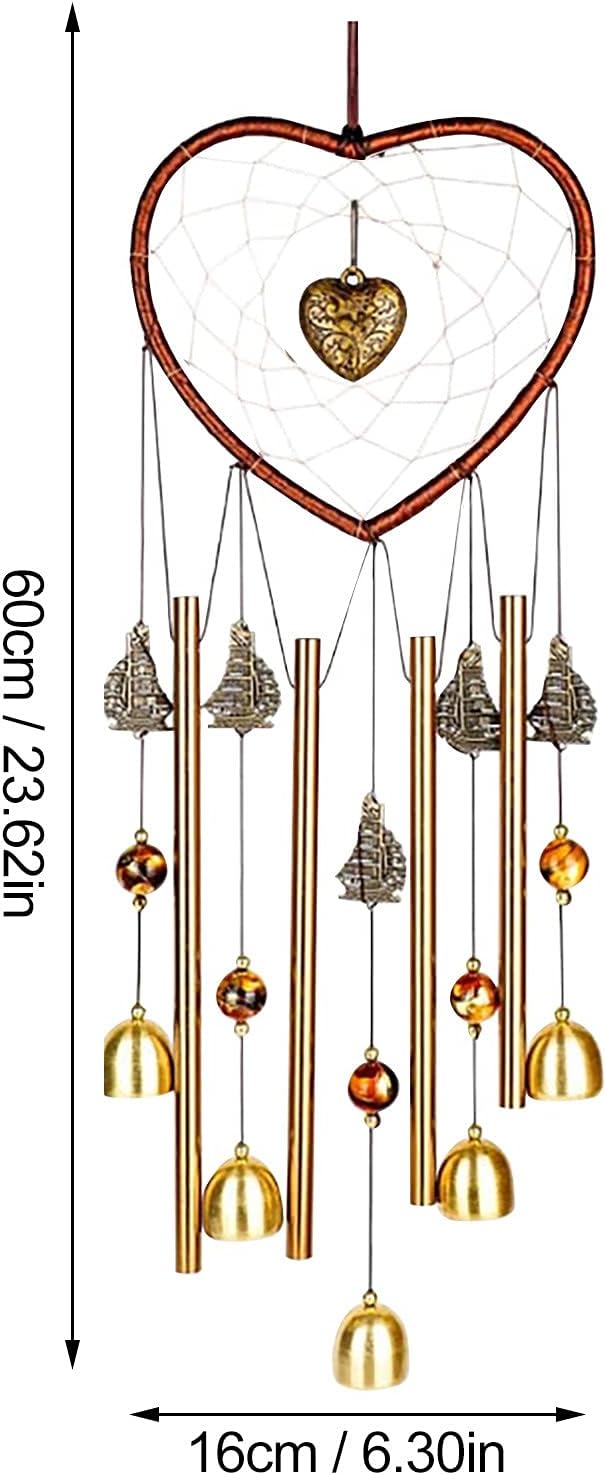 Bwinka Unique Sweet Heart Dream Catcher Wind Chimes Brass Bell for Outdoor Garden Home Hanging Decoration…