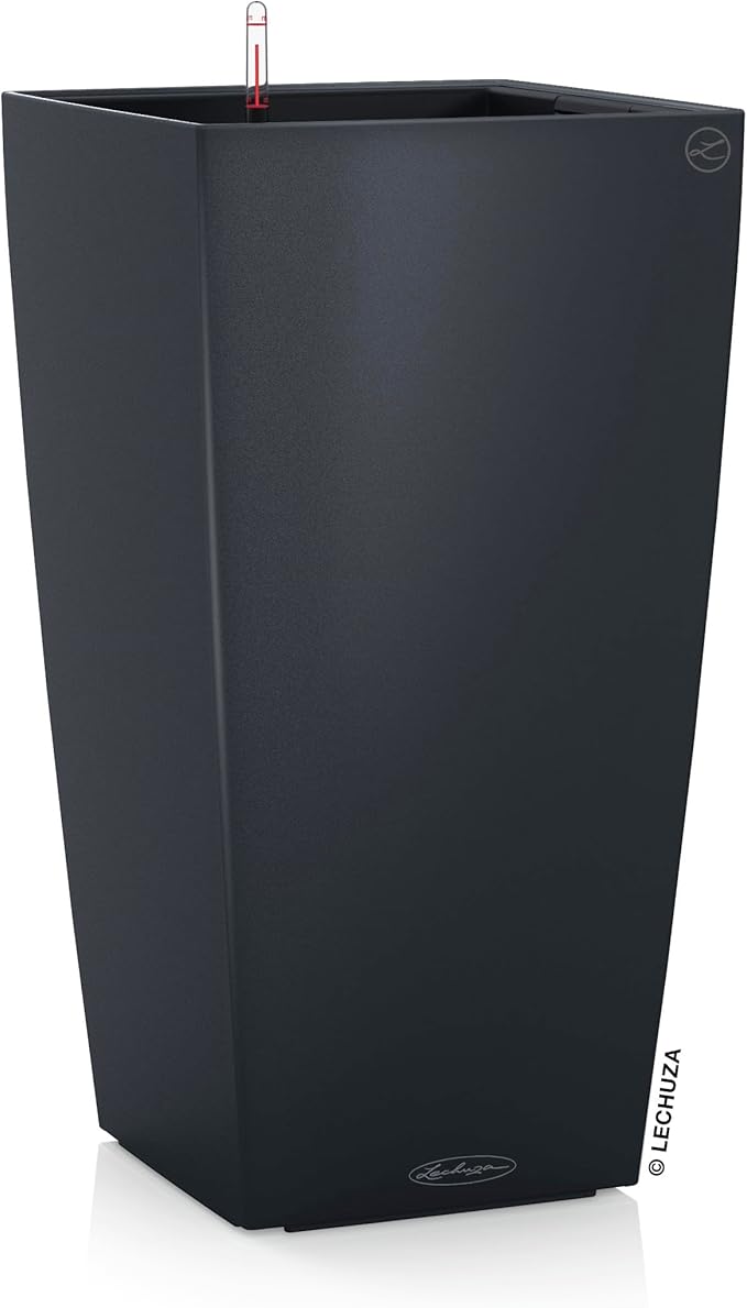 Lechuza 13138 Cubico Color 30 Self-Watering Planter for Indoor and Outdoor Use, 12" x 12" x 22", Slate