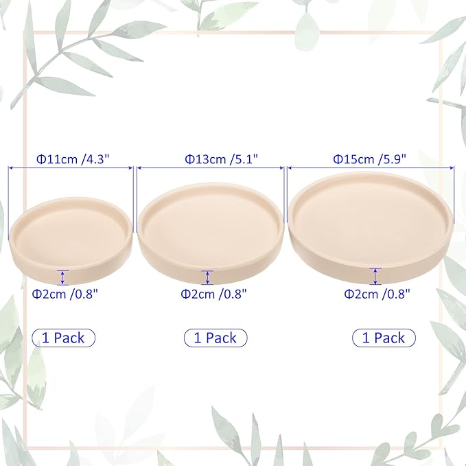 3 Pack Planter Saucers - Ceramic Plant Tray Flower Pot Drip Trays Round Apply to Outdoor/Garden (4/5/6inch, Ecru White)