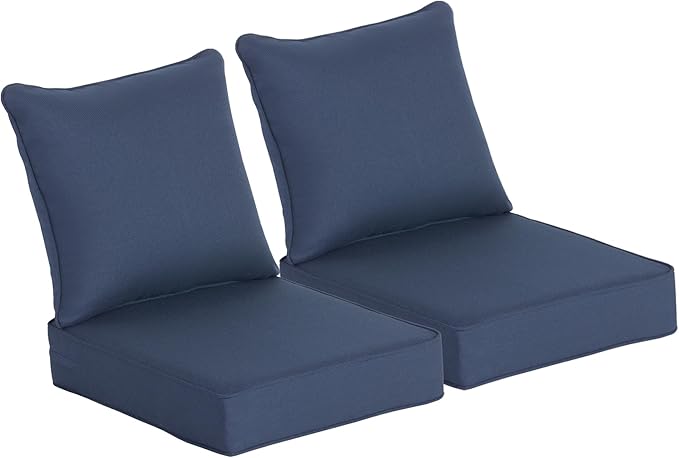 24x24 Inch Outdoor Deep Seat Cushions Set of 2,Thick High-Density Foam, Water-Resistant, Piped Edges & YKK Hidden Zipper for Patio Furniture,Blue