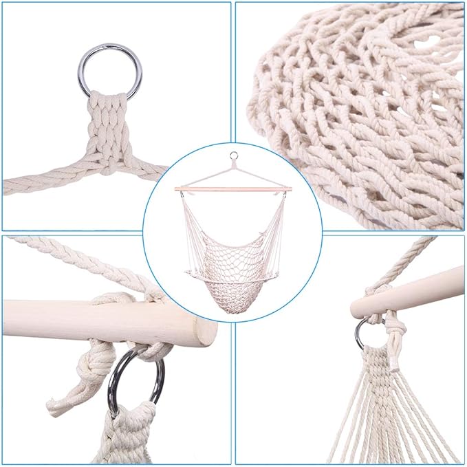 Rope Hammock Cradle Chair,Cotton Hanging Rope Swing Chair for Indoor Outdoor Bedroom Garden Yard Patio