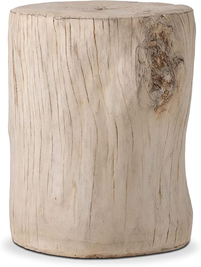 SUNBURY Stump Side Table, Concrete Side Table, Patio Faux Wooden End Table, Beige Stool Plant Stand Holder for Garden Household Living Room­