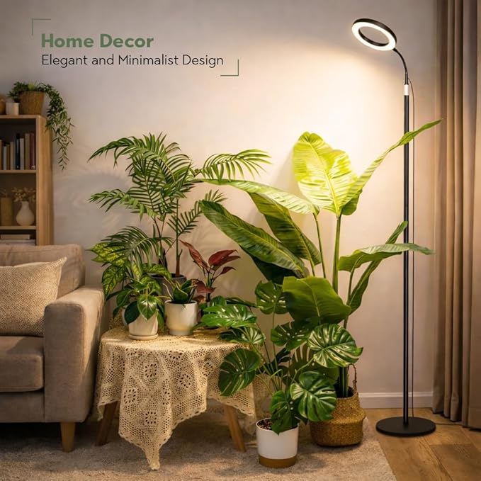 LBW Floor Grow Light with Stand for Large & Tall Indoor Plants, Full Spectrum Floor Plant Light, Auto On/Off Timer 6/8/12/16H, 5-Level Dimmable, 3 Lighting Modes, Adjustable Height up to 68''