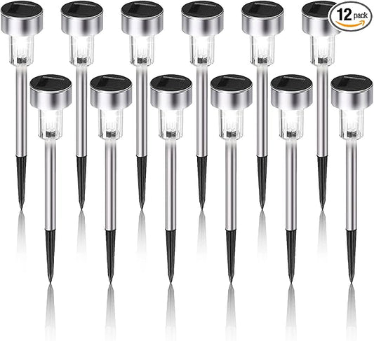 Solar Lights Outdoor Waterproof, Stainless Steel LED Landscape Lighting, Solar Garden Lights, Outdoor Valentines Day Decorations for Yard, Pathway, Walkway, Patio, Lawn - 12 Pack ( Cold White )