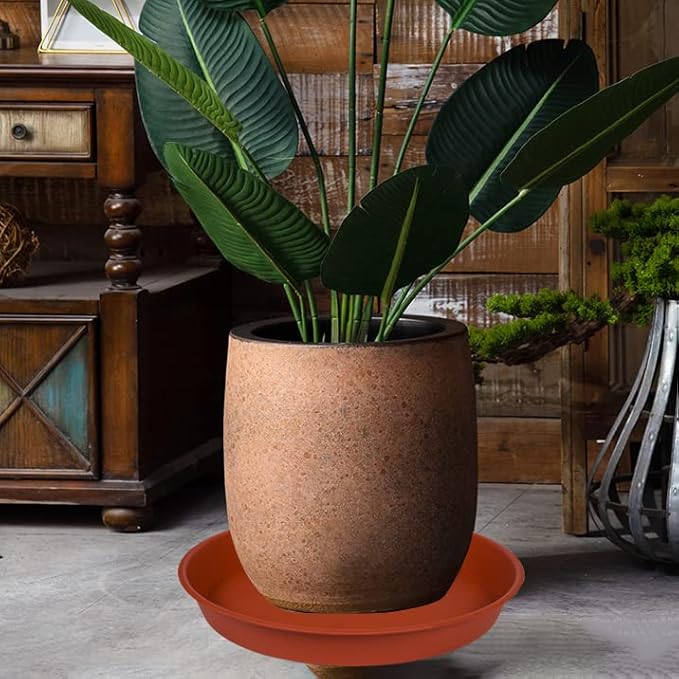 2 Pack of 18 19 inch Plant Saucer Tray (16.5 inch Base), 2.7" Depth, Heavy Duty Plastic Saucer 19" Round, Plant Tray for Pots, Flower Plant Saucers for Indoors (19 inch, Terracotta)