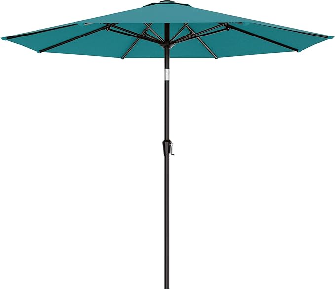 AreShark 9 FT Patio Umbrella for Outdoor, Outdoor Table Umbrella with Push Button Tilt and Crank, Outdoor Patio Umbrellas with 8 Sturdy Ribs for Market, Garden, Pool (Lake Blue)