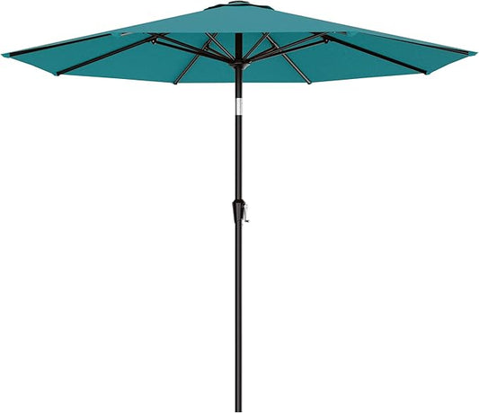 AreShark 9 FT Patio Umbrella for Outdoor, Outdoor Table Umbrella with Push Button Tilt and Crank, Outdoor Patio Umbrellas with 8 Sturdy Ribs for Market, Garden, Pool (Lake Blue)