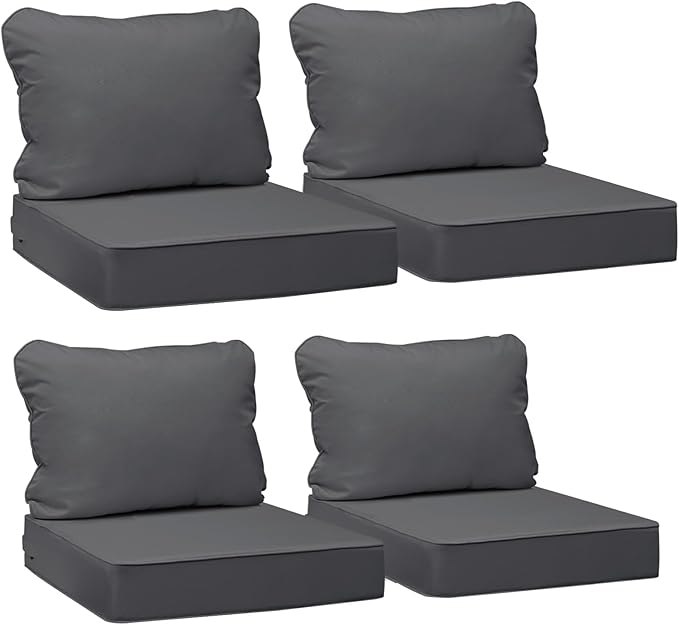 AAAAAcessories Outdoor Seat Cushions for Chairs, Fade-Resistant, Waterproof Patio Furniture Replacement Cushions, 21" x 21" x 3" + 21" x 17", Set of 4, Dark Gray