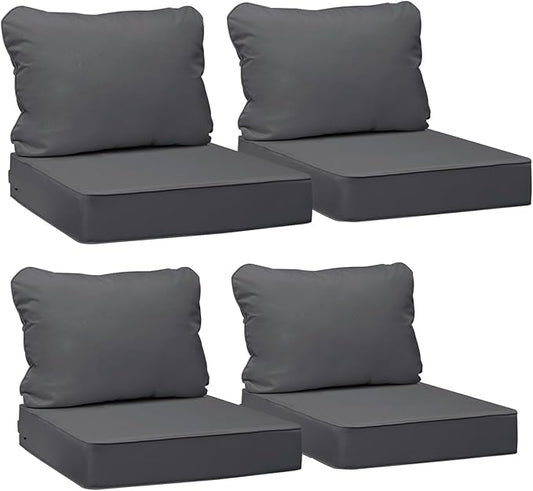 AAAAAcessories Outdoor Seat Cushions for Chairs, Fade-Resistant, Waterproof Patio Furniture Replacement Cushions, 21" x 19" x 3" + 21" x 19", Set of 4, Dark Gray