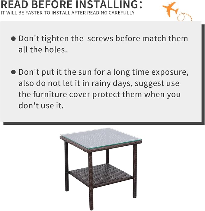 Valita Outdoor Wicker Glass Top Side Table - Garden Metal Square Tea Table with Storage, Brown