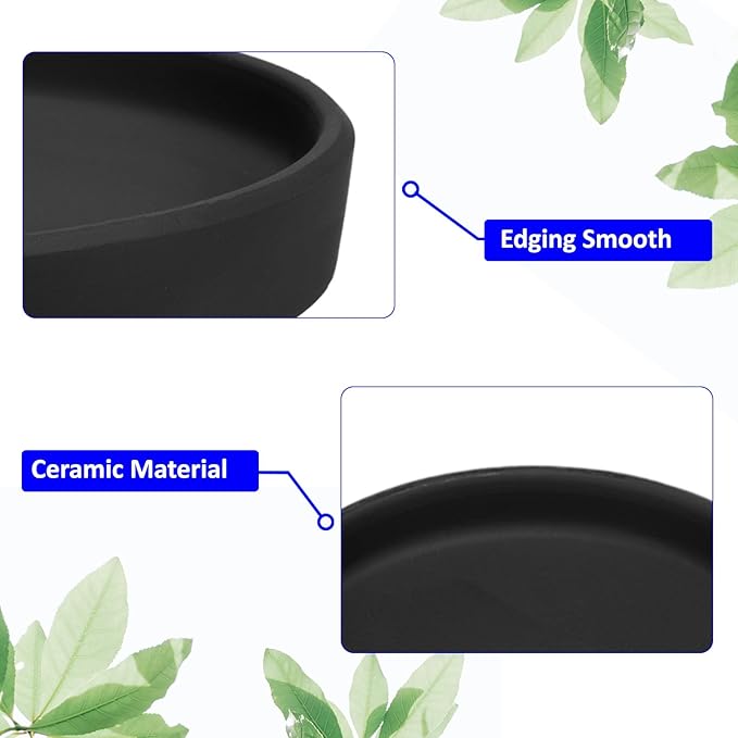 3 Pack Planter Saucers - Ceramic Plant Tray Flower Pot Drip Trays Round Apply to Outdoor/Garden (4/5/6inch, Black)