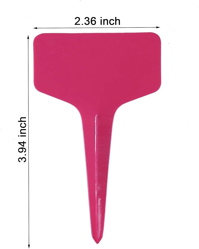 100 Pcs T-Type Plant Labels with a Gel Pen, Waterproof Nursery Plant Tags Plastic Garden Markers, Pink, 6 x 10cm