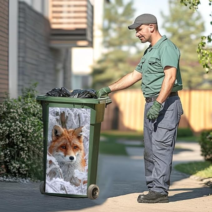 2PC Trash Can Sticker 14.57 x 32.28 Inch Polar Bear and Fox Design Winter Forest Theme Decorative Garbage Bin Cover Outdoor Trash Can Decal Art for Home Yard Garden Christmas Decoration