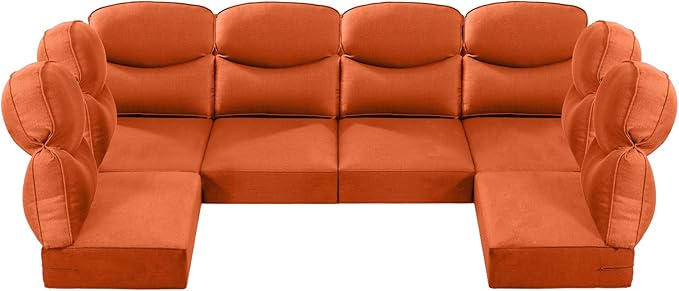 Luxury 24x24x6 Outdoor Seat Cushions for 6-Seat Sectional Sofa Set of 6 - Water-Repellent 14-Piece Patio Cushion Set for Outside Rattan Wicker Loveseat Chair L-Shape Couch - Orange/Smile