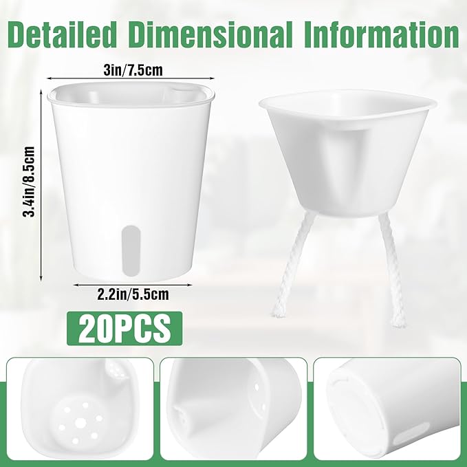 20 Pcs Self Watering Pots for Indoor Planters, 3 Inch Plastic Self Watering Planter Pot Garden Flower Pots with Water Level Indicator Vents for Succulents (White)