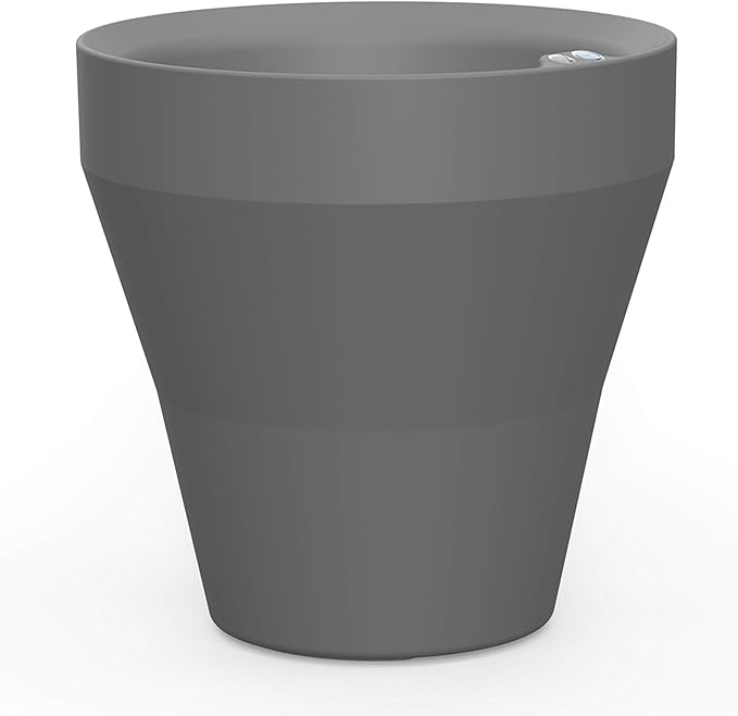 Crescent Garden TruDrop Rim Modern Self Watering Planter with Water Level Indicator, Indoor/Outdoor Weather-Safe Round Plant Pot, Grow Healthy Plants & Flowers - 18" W (Slate)