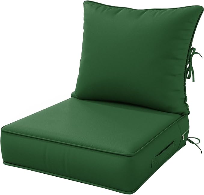 Outdoor Patio Chair Cushions Set 24 L X 24 W X 5 H Waterproof & Fade Resistant Deep Seat and Back Cushions with Removable Covers Outdoor Seat Cushion Set for Chairs and Sofas