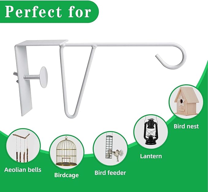 moonoom 2 Pack Adjustable Vinyl Fence Hooks,5 x 10 Inches Durable White Patio Hooks Coated Steel Fence Hangers for Hanging Flower Baskets, Wind Chimes, Planters, Lights (2pcs White)