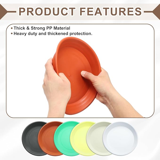 HARFINGTON Plastic Plant Saucer 7" Round Drip Trays Flower Pot Saucers Flower Base Bottom Drainage Tray for Indoors Outdoors Planters, Pottery Red