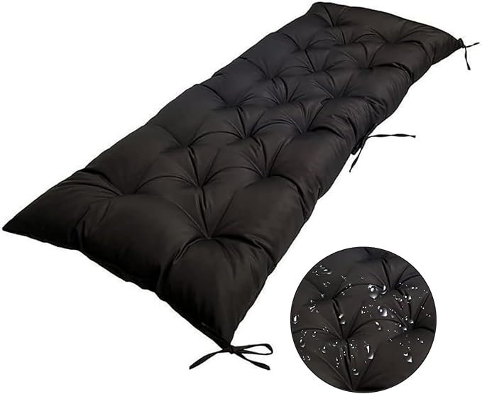 Waterproof Indoor/Outdoor Bench Cushion Garden Non-Slip Swing Chair Cushion, Outdoor Chair Cushions for Patio Furniture Swing Wicker Garden Bench, Lounger Seat (40x20in, Black)