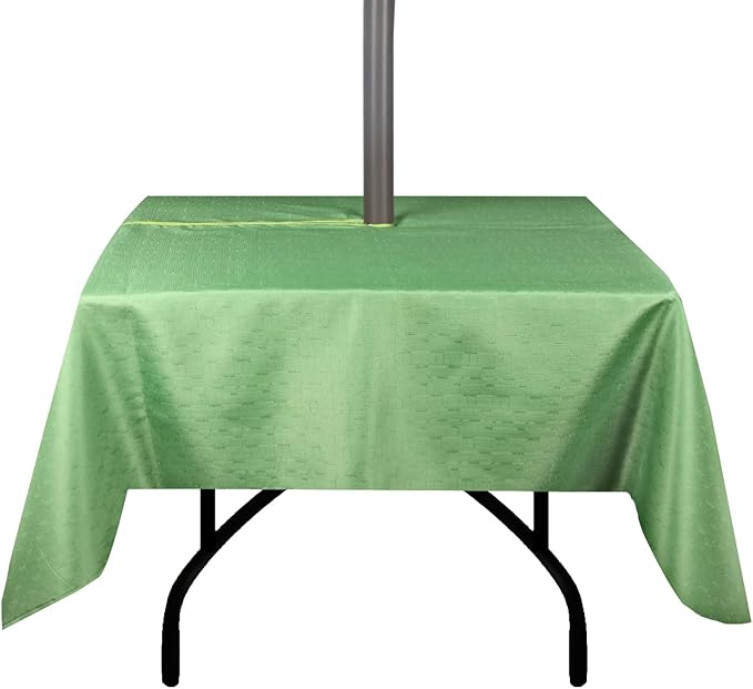Outdoor Tablecloth Wrinkle-Free Stain Resistant Waterproof Polyester Fabric Table Cover with Zipper Umbrella Hole for Picnic/Party/Dinner/Garden(60×60inch Square,Zippered,Olive Green)