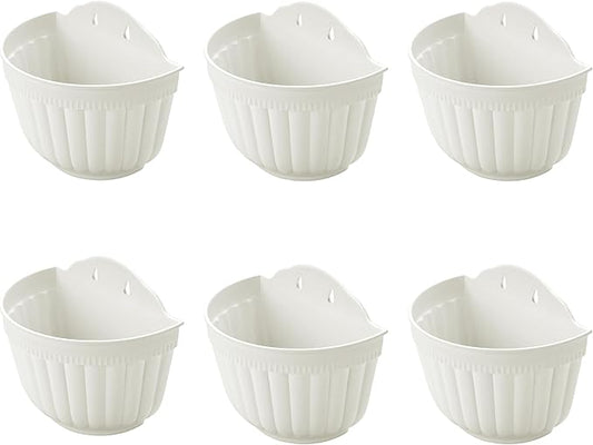 ORIMERC 6 Pcs Plastic Large Wall Plant Pots Vertical Garden Living Wall Mounted Window Hanging Basket Fence Planters Indoor Outdoor for Plants Flowers Kitchen Herbs Holder with Drainage Decor White