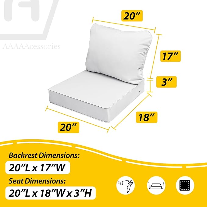 AAAAAcessories Outdoor Seat Cushions for Chairs, Fade-Resistant, Waterproof Patio Furniture Replacement Cushions, 20" x 18" x 3" + 20" x 17", Set of 4, Creamy White