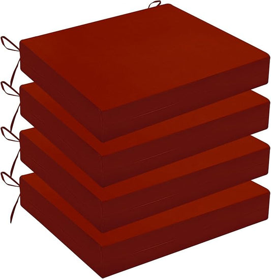 Wellsin Outdoor Chair Cushions for Patio Furniture - Outdoor Cushions for Chairs - Water Resistant Patio Chair Cushions Set of 4, 18.5"X16"X3", Brick Red