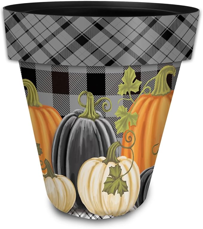 Briarwood Lane Fall Planter 14" x 15" x 15" Checkered Pumpkins Large for Fall Planter