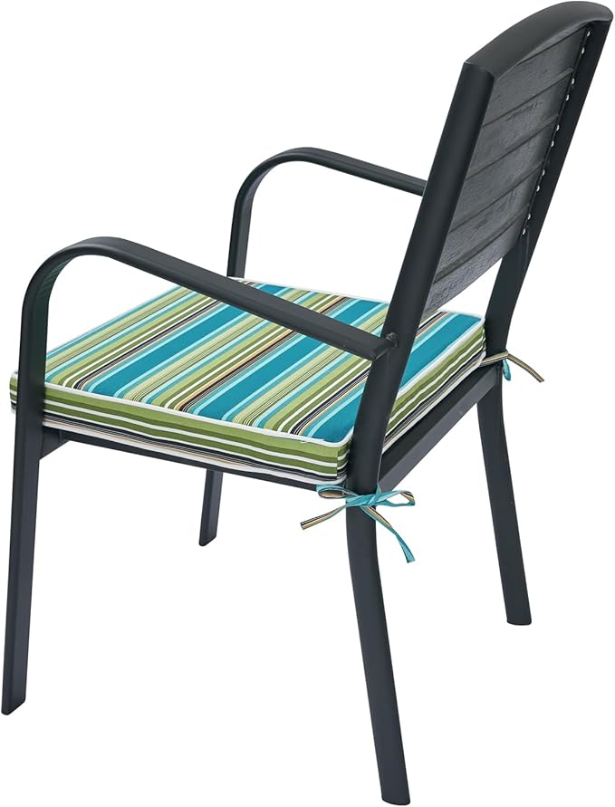 FUNHOME Outdoor Chair Cushions 18"x18"x2.5" Set of 2,Water Resistant Patio Chair Cushion with Zipper&Ties,18x18 Inch Replacement Square Seat Cushion for Garden Chairs(Green Stripe)