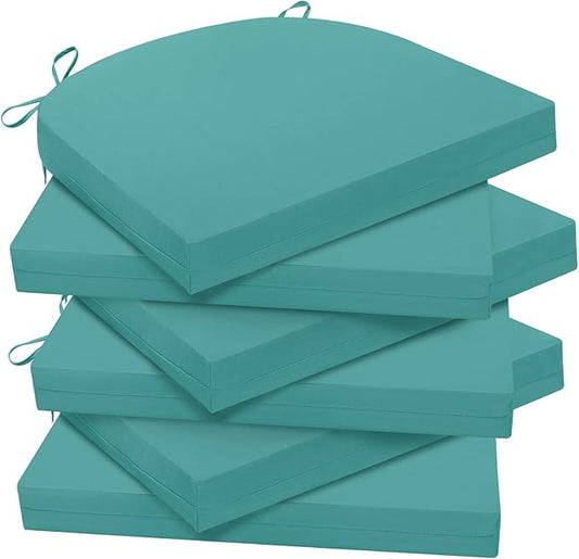 Wellsin Outdoor Chair Cushions for Patio Furniture - Patio Chair Cushions Set of 6 - Water Resistant Round Corner Outdoor Seat Cushions 17"X16"X2", Teal