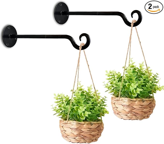Plant Hanging Hooks, Set of 2 Plant Holder for Indoor Outdoor Planters Lanterns Bird Feeders Wind Chimes Hanging Baskets Wall lamp Hanging,, Black, AR2024