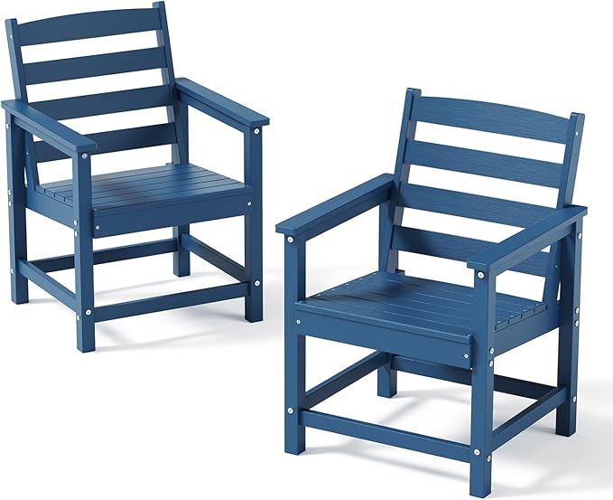 Outdoor HDPE Patio Dining Chair Set of 2, All-Weather Outdoor Chair, Patio Furniture for Garden, Backyard, Deck (Blue)