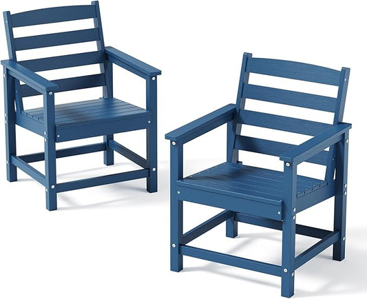 Outdoor HDPE Patio Dining Chair Set of 2, All-Weather Outdoor Chair, Patio Furniture for Garden, Backyard, Deck (Blue)