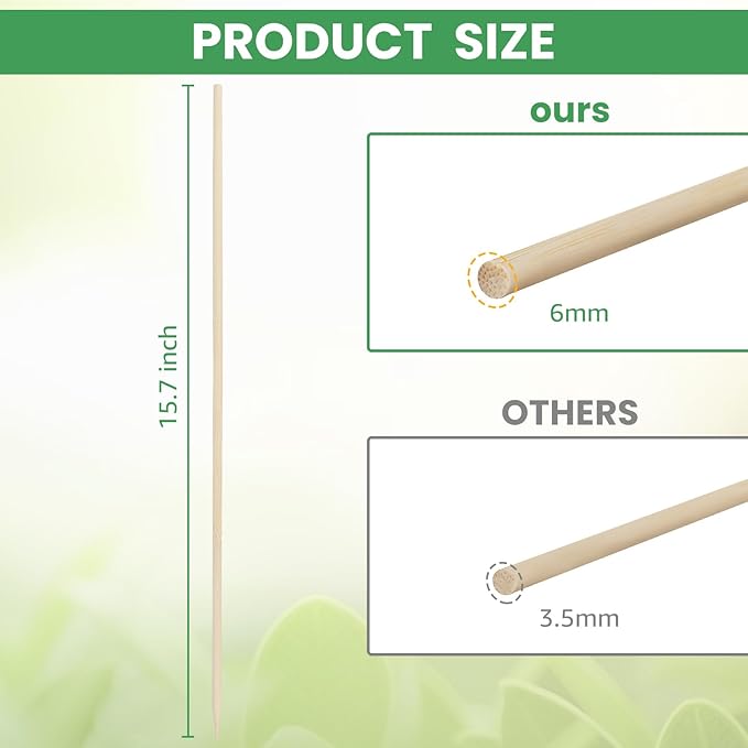 Bamboo Plant Stakes, 100 Pack 16" Sturdy Flower Sticks with Garden Ties, Garden Wood Plant Support Stakes for Orchid Holder, Floral Picks, Potted Plants, Wooden Sign Posting