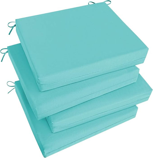 Basic Beyond Outdoor Chair Cushions Set of 4, Square Corner Outdoor Cushions for Patio Furniture, Water Resistant Patio Chair Cushions with 2 Ties, 18.5x16x3, Teal