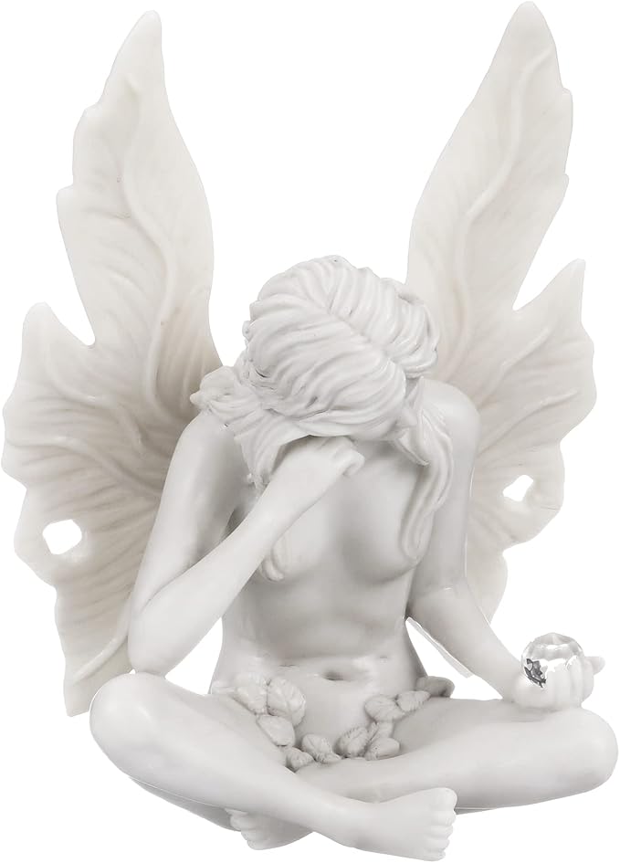 Design Toscano Gazing Secret Garden Fairy Woman Statue Figurine, 7 inches wide, 10 inches tall, Cast Stone Resin, Antique Stone Finish