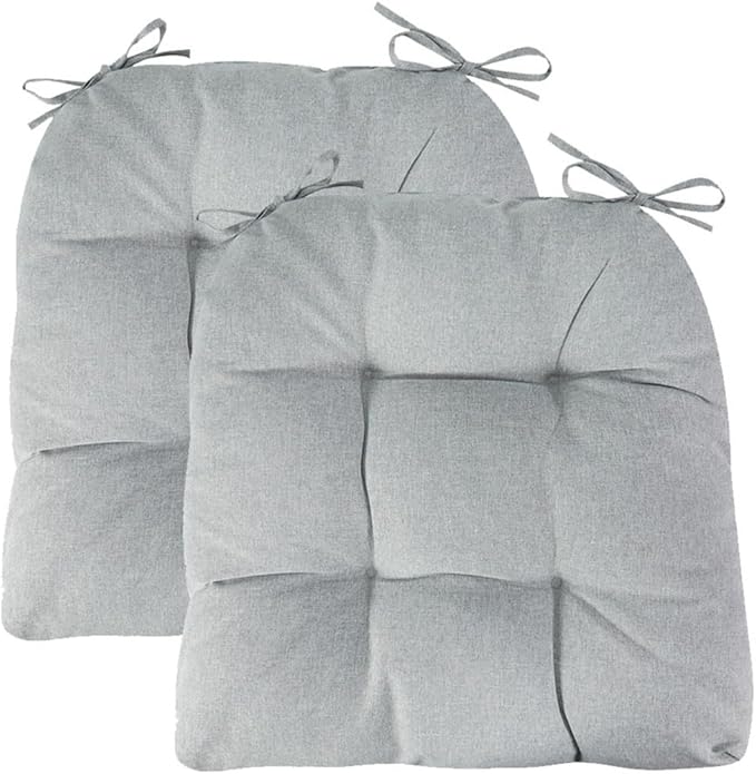 FUNHOME Outdoor Chair Cushions 19 x19 Inch,Water Resistant Tufted Seat Cushions 19",Reversible,Weather Resistant,Rounded Back Wicker Chair Cushion for Patio Garden Furniture(Light Gray)