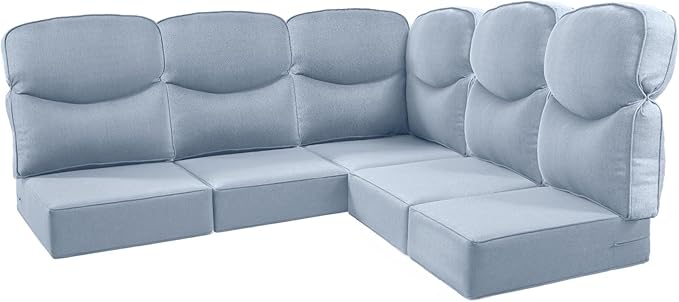 Luxury 24x24x6 Outdoor Cushions for 5-Seat Sectional Sofa Set of 5 - Water-Repellent 11-Piece Patio Cushion for Outside Rattan Wicker Loveseat Chair L-Shape Couch - Baby Blue/Smile