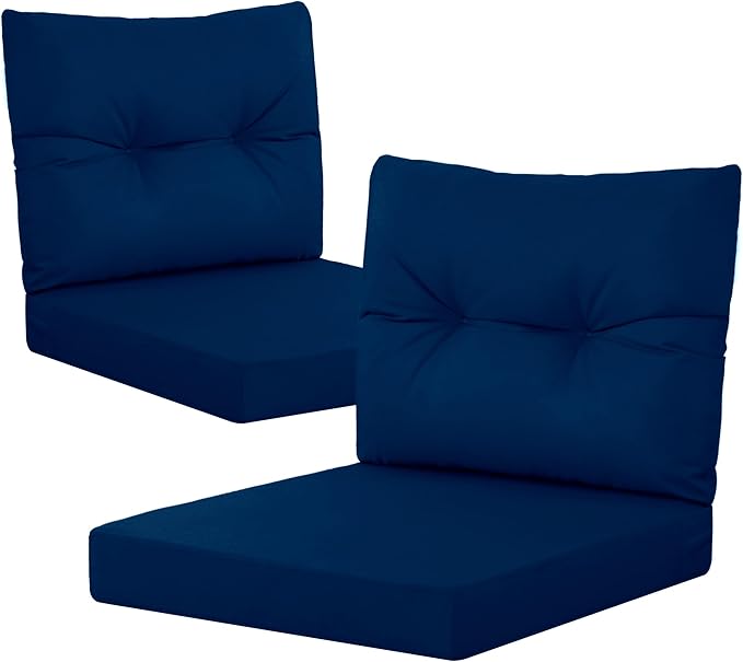 YEFU 24x24 Outdoor Cushions for Patio Furniture: Waterproof Fade Resistant Outdoor Seat Cushions Set of 2 - Olefin Deep Seat Paio Cushion Pads Replacement with Ties for Chair Sofa Couch(Navy)