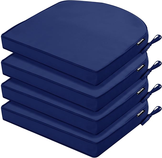 Outdoor Chair Cushions Set of 4 Water Resistant Patio Chair Cushions with Tie 3 Year Color Fastness Thick Outdoor Seat Cushion for Garden Lawn Round Corner Navy 17x16 Inch