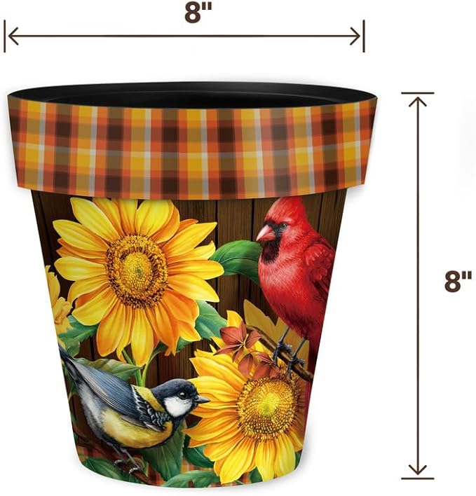 Briarwood Lane Fall Planter 8.5" x 8.5" x 8.5" Fall Birds and Sunflowers Small for Fall Planter
