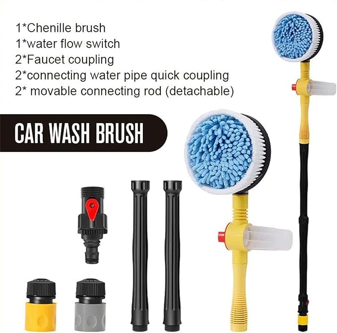 2023 New Auto Rotating Retractable Car Wash Brush, Car Wash Brush with Long Handle, 360° Spin Car Mop Automatically Foams Car Wash Kit, Removable Microfiber Car Cleaning Brush for Car RV Truck Garden