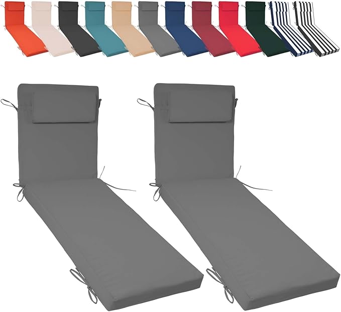 Chaise Lounge Cushions Outdoor Set of 2, 72x21x3 Lounge Chair Cushions for Outdoor Furniture, Patio Lounger Pads with Removable Cover for Pool, Deck, Lawn,Dark Gray