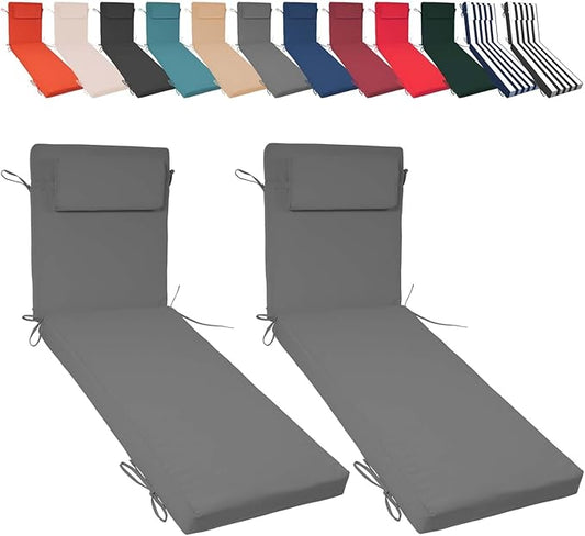 Chaise Lounge Cushions Outdoor Set of 2, 72x21x3 Lounge Chair Cushions for Outdoor Furniture, Patio Lounger Pads with Removable Cover for Pool, Deck, Lawn,Dark Gray