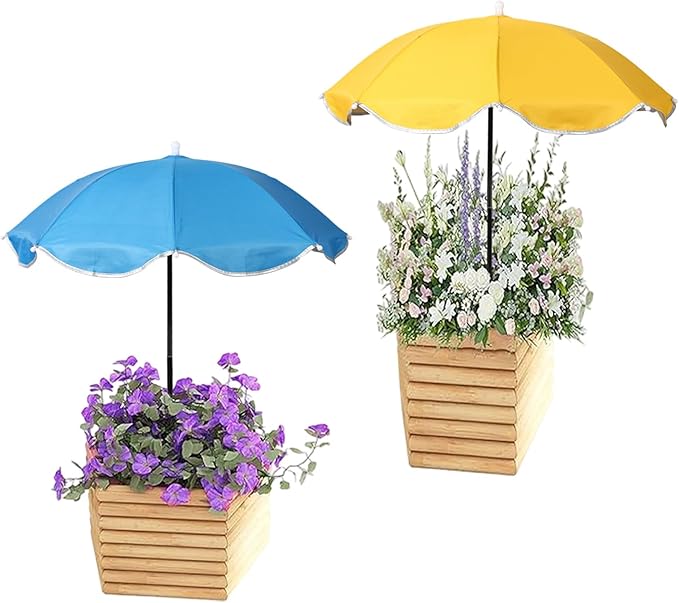 2pcs Adjustable Plant Umbrellas, Waterproof Garden Parasols with Metal Poles & H-Shaped Stakes Outdoor Sun Shade Cover for Potted Plants Flowers Vegetables