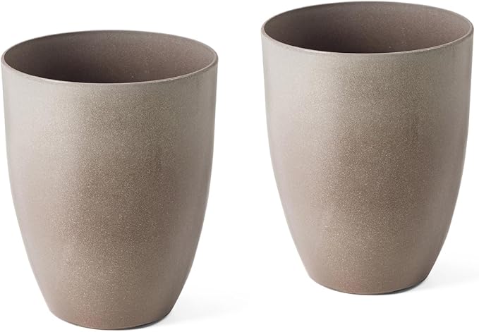 Glitzhome 16.75" H Tall Outdoor Planters Set of 2, Large Planters for Outdoor Plants, Modern Faux Ceramic Texture Round Tall Planter with Drainage Holes,Large Flower Pots for Indoor Garden,Sand Beige